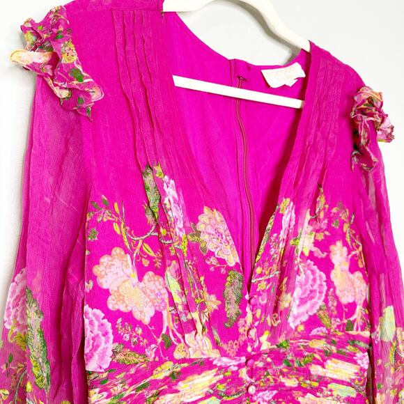 Rococo Sand Womens Chloe Dress Ruffle Hem Long Sleeve Floral Fuchsia Pink XL - Picture 4 of 10